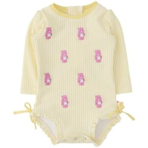 RuffleButts Baby Girls Seersucker Rash Guard - One Piece Swimsuit UPF 50+