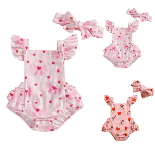 Pandaie 3-18M Newborn Baby Girl Romper Summer Ruffle Sleeveless Linen Outfit Jumpsuit with Bow Headband Infant Cute Bodysuit Clothes Pink 3M(0-3 Months)