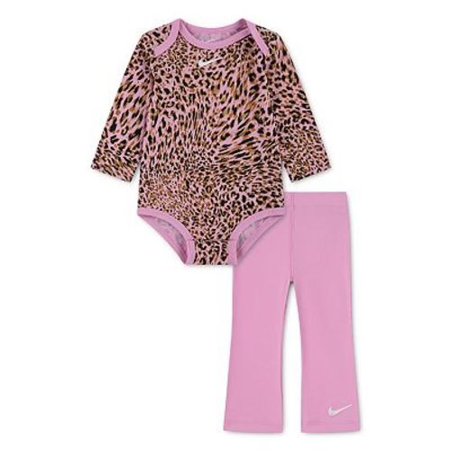 Baby Girl Nike Cheetah Print Long Sleeve Bodysuit & Flared Leggings 2-Piece Set