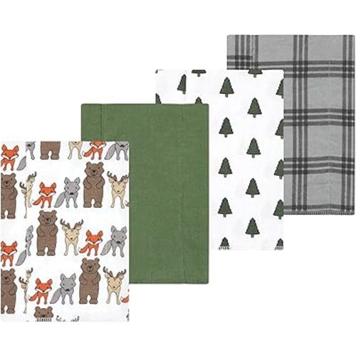 Luvable Friends Hudson Baby Flannel Burp Cloths 4pk, Woodland Bloom