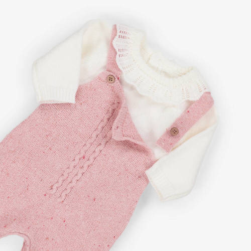 Mayoral Newborn - Baby Girls Pink Cotton Knit Dungaree Set | Childrensalon (6-9 Months)