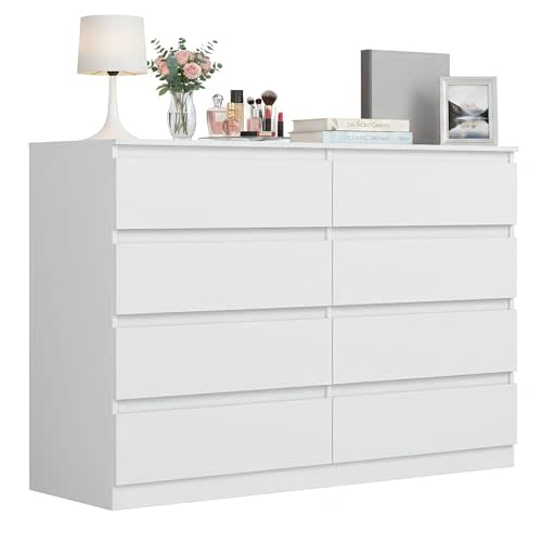 White 8 Drawer Dresser for Bedroom,Modern Large Dresser with Deep Drawer,Wide Storage Chest of Drawer for Closet, Bedroom Storage Furniture Drawers for Living Room
