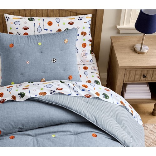 Chambray Embroidered Sports Comforter & Shams | Pottery Barn Kids