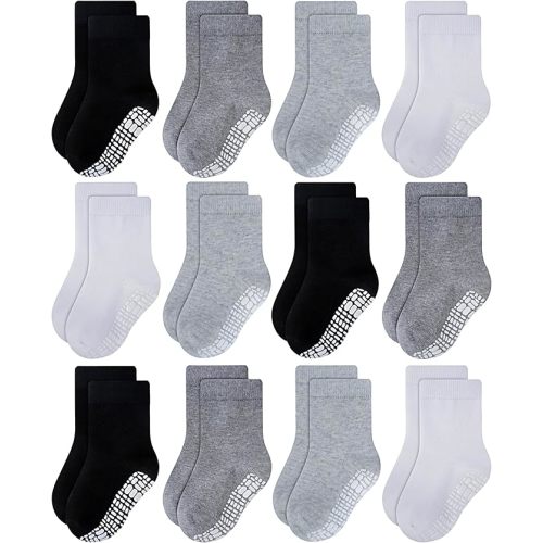 RATIVE Non Skid Anti Slip Crew Socks With Grips for Baby Infant Toddlers Kids Boys