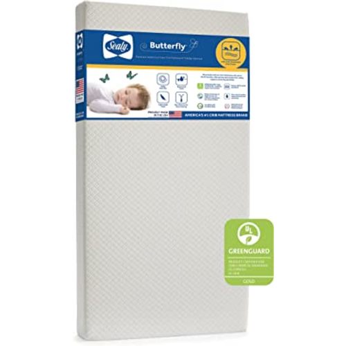 Sealy Baby Butterfly Knit Breathable Crib Mattress, GREENGUARD GOLD Certified, Made in USA, Premium Foam, Washable Easy to Clean Cover, Toddler Bed Fit, Safety & Quality Tested, 52x28"