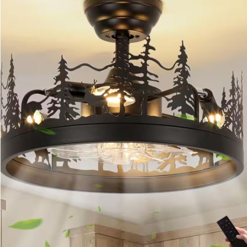 17.71 in. Farmhouse Black Ceiling Fan with Light Indoor Rustic Fandelier Ceiling Fan with Remote Reversible Fan Blades