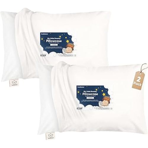 KeaBabies Toddler Pillowcase, 2pk 13x18 Organic Cotton Cover (Soft White)