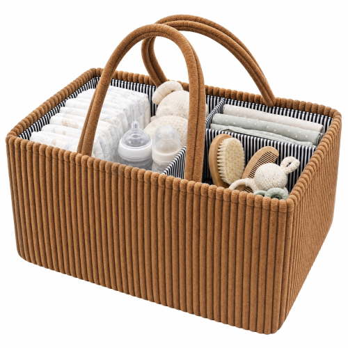 Baby Diaper Caddy Organizer for Changing Table Stylish Nursery Storage Basket Newborn Essential Baby Shower Present and Registry Must Have for Boy or Girl Car Diaper Caddy Corduroy
