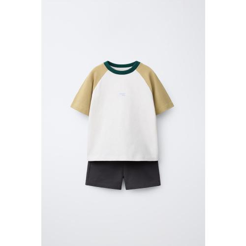 COLOR BLOCK JOGGING T-SHIRT AND SHORTS SET - Khaki | ZARA United States