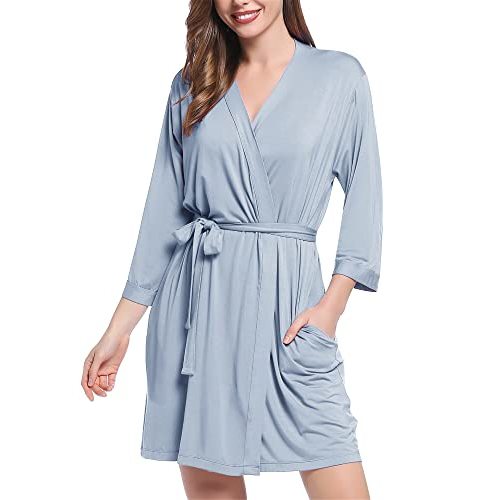 Joyaria Women Bamboo Viscose Robe Super Soft Comfy Summer Cooling Short Lightweight Bathrobe with Pocket S-XXL