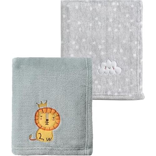 CREVENT 2Pcs 30''X40'' Cute Cozy Fluffy Warm Baby Blankets for Infants Toddlers' Bedding Crib Cot Stroller - Grey Cloud + Grey Lion