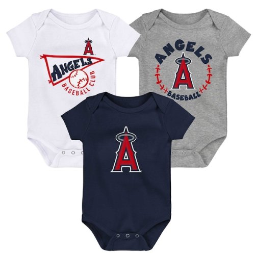 Los Angeles Angels Infant Biggest Little Fan 3-Pack Bodysuit Set - Navy/White/Heather Gray