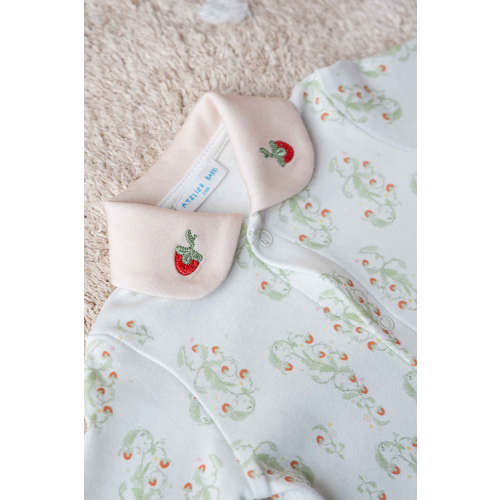 Strawberry Baby Footed Onesie | Organic Cotton Sleepwear for Infants