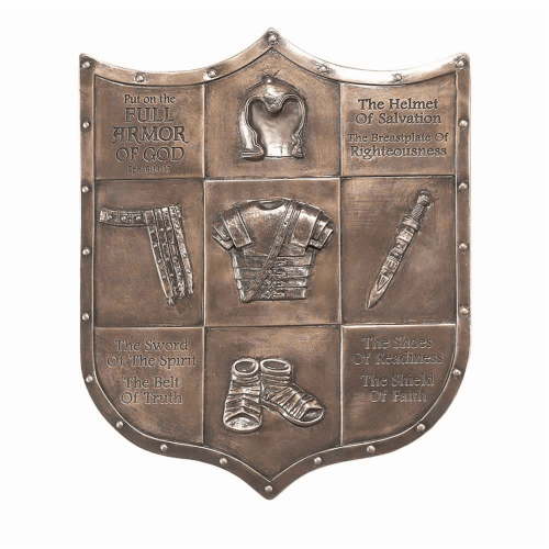 Full Armor of God Shield 12 inch Bronze Color Resin Stone Wall Plaque