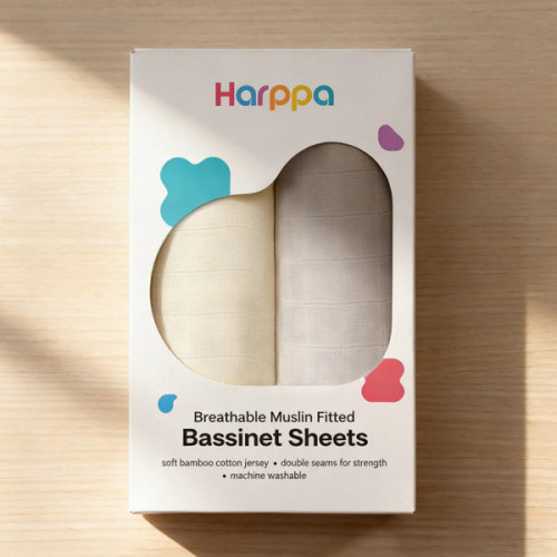 HARPPA Muslin Bassinet Sheets 2 Pack | Fitted Baby Sheets for Cuddly B