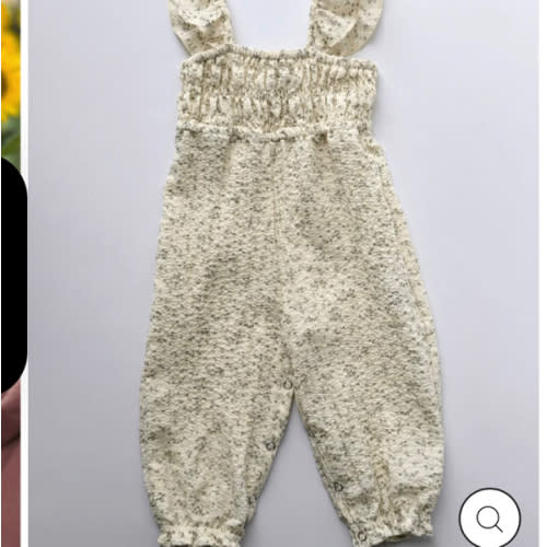 Paisley Smocked Ruffle Jumpsuit – White & Green Leaves – Bailey's Blossoms - 0-3 Months