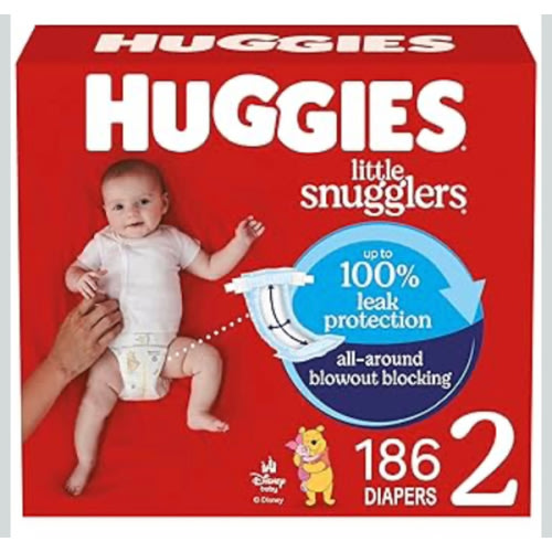 Huggies Size 2 Diapers, Little Snugglers Baby Diapers, Size 2 (12-18 lbs), 186 Count (3 Packs of 62), Packaging May Vary