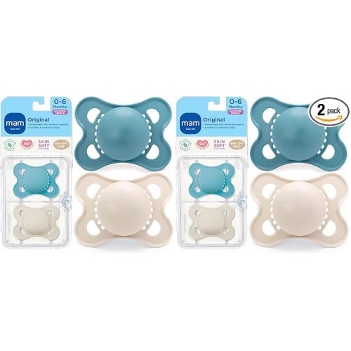 MAM Original Matte Baby Pacifiers, Binky for Boys 0-6 Months, BPA-Free Silicone Nipple, Easy to Clean, Best for Newborn Babies, Developed with Medical Experts, Binkies with Sterilizer Case(Pack of 2)