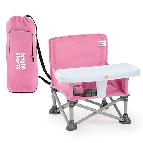 Bright Starts Pop ‘N Sit Portable Booster Seat, 3-in-1 Floor Seat, Travel High Chair & Toddler Booster with Feeding Tray, Indoor/Outdoor, Grey, 6 Months–3 Years