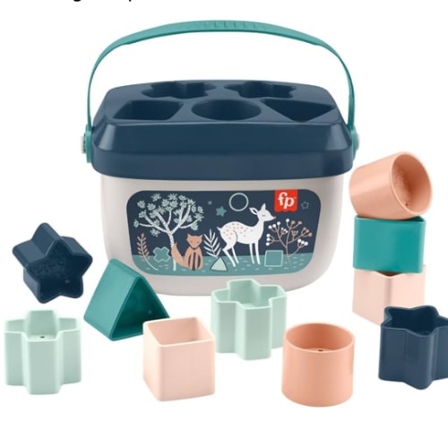 Fisher-Price Stacking Toy Baby’s First Blocks Set of 10 Shapes for Sorting Play for Infants Ages 6+ Months, Navy Fawn (Amazon Exclusive)