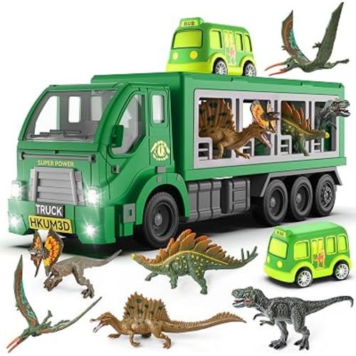 Dinosaur Truck Toys for Kids 3-5, T-Rex Transport Truck, Pull Back Toy Cars