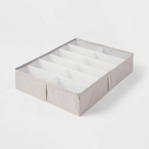 Underbed Fabric Shoe Storage Gray - Brightroom™: Polyester Organizer with Dividers, 12-Pair Capacity, Spot Clean