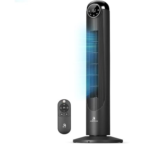 Antarctic Star Tower Fan, 35 Inch DC Motor Bladeless Oscillating Fan with Remote, 6 Speeds & 4 Modes, LED Display, 9H Timer, Quiet Floor Standing Fan for Bedroom Living Room Office, Black