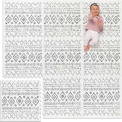 Lillefolk Baby Play Mat for Floor – 6x6ft Boho | Soft Non Toxic Premium EVA Foam Tiles for Tummy Time, Crawling & Playroom – Waterproof Interlocking Floor Mat for Babies & Toddlers (9 Tiles)