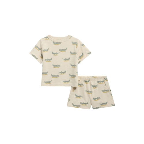 Alligator Print Cotton T-Shirt & Shorts Set