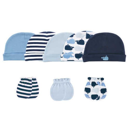 Luvable Friends Cotton Caps and Scratch Mittens, Whale