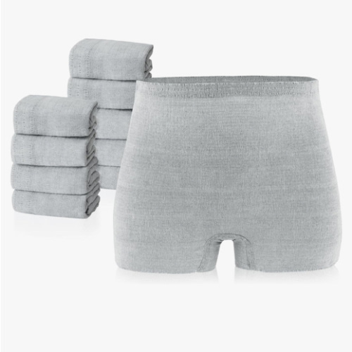 PurComfy 10 Pcs Postpartum Underwear for Women, High Waisted Disposable Boyshort Underwear for Mom Postpartum, Seamless Under Wear for Postpartum Essentials, Waist 28"- 42" Stretched, Grey