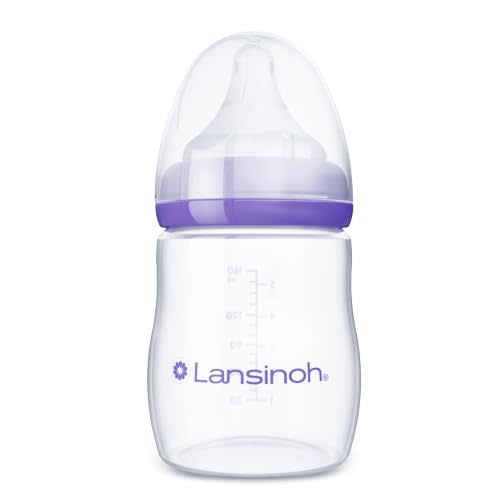 Lansinoh Anti-Colic Baby Bottles, 5 Ounces, 1 Count | Slow Flow Nipples (S), Breastfeeding Bottle with NaturalWave Design, BPA-Free Plastic, Baby Essentials