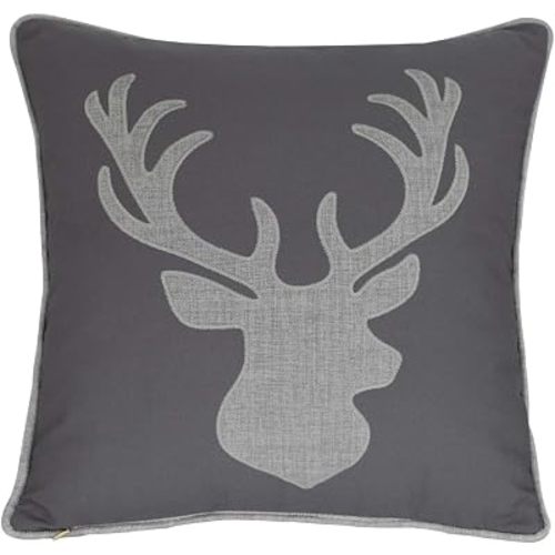 Deer Head Pillow Case Decorative Cotton Linen Embroidered Cushions Covers 18x18 Inches (Grey) …