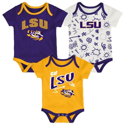 LSU Tigers Outerstuff Newborn & Infant Three-Pack All Day Play Bodysuit Set
