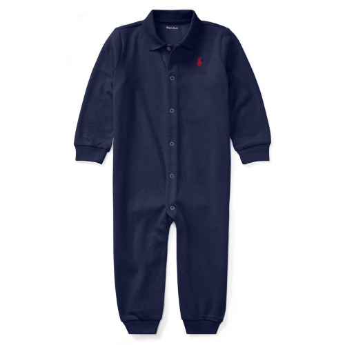 Solid Cotton Interlock Polo Romper, 6M