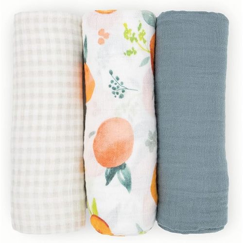 Little Unicorn Muslin Swaddle Blanket for Newborns & Infants | Soft & Breathable Fabric | Set of 3 Baby Blankets for Swaddling, Nursing, Shower Gifts (Georgia Peach)
