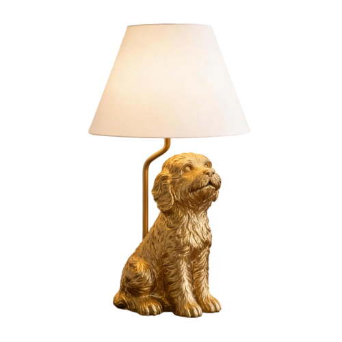 Golden Dog Night Light with Lamp Shade, Bedside Companion for Bedrooms and Decor