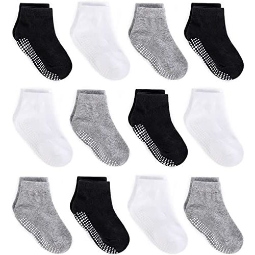 ZAPLES Baby Non Slip Grip Ankle Socks with Anti Skid Grippers Boys Girls Low Cut for Infants Toddlers Kids