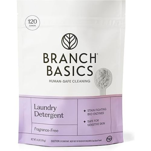 Branch Basics Laundry Detergent – 4lbs (120 loads) | Plant & Mineral-Based Formula | Lifts Stains & Removes Odor | Plastic-Free, Fragrance-Free & Safe for Sensitive Skin