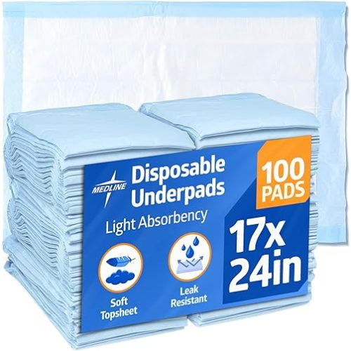 Medline Light Absorbency 17" x 24" Fluff Disposable Underpad, Great For Changing Table and Surfaces, 300 Per Case