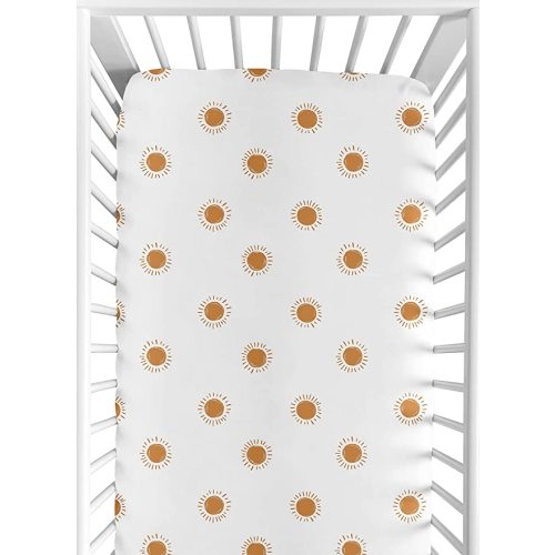 Sweet Jojo Designs Fitted Baby Crib Sheets (White and Orange Boho Sun) for Girls, Infant Nursery, Toddler Room - Standard Size (Bohemian, Celestial, Sky, Desert, Sunshine, Outdoors, Nature)