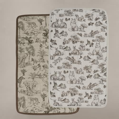 Oilo Burp Cloth 2-Pack Set, Large (12" X 22"), Organic Premium Cotton 4-Way Muslin, Luxuriously Soft, Super Absorbent, & Durable, Machine Washable, Vintage Safari & Woodland