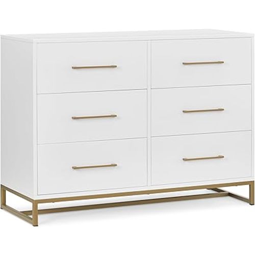 Delta Children Jade 6 Drawer Dresser with Interlock Drawer System, Bianca White/Melted Bronze
