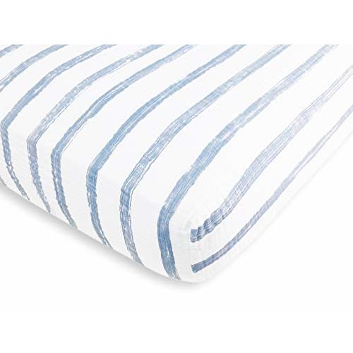 Amazing Baby Cotton Muslin Fitted Crib Sheet, Brushstroke, Denim