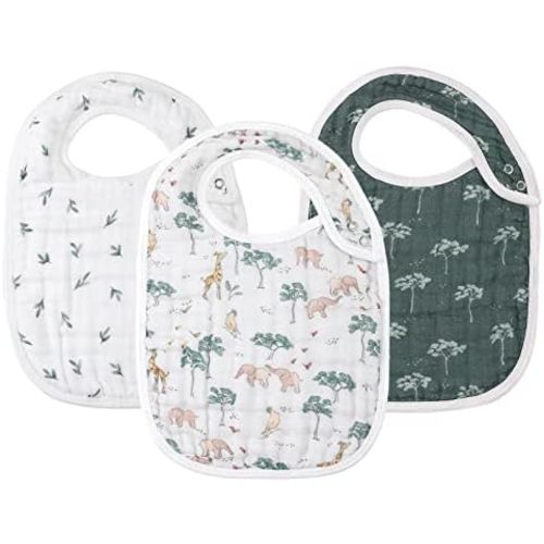 Snap Muslin Bibs for Boys & Girls,3-Pack Baby Bibs for Drooling and Teething,Cotton Muslin Absorbent & Soft Layers