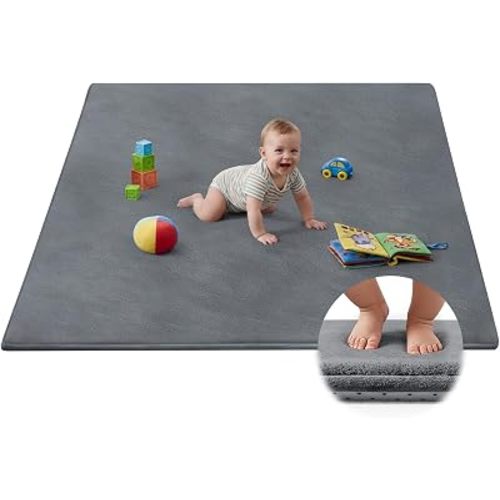 Baby Play Mat for Floor,Ultra Thick Elastic Foam 50"x50" Playmat Tummy Time Muscle Crawling Exercise Activity Cushion Gym Mat Nursery Playroom Area Kids Rug for Babies, Toddlers,Infants,Dark Grey
