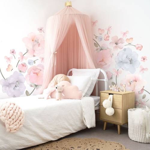 Cottagecore Floral Wildflower Wall Decals Border | Boho Flower Stickers | Watercolor Baby Girls Decor for Nursery & Bedroom