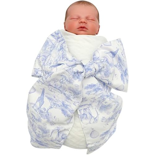 Morxy Newborn Swaddle Sash - Infant Bowknot Blanket Photography Props for Baby Girls and Boys- Decorative Sash (Blue Safari Toile de Jouy)