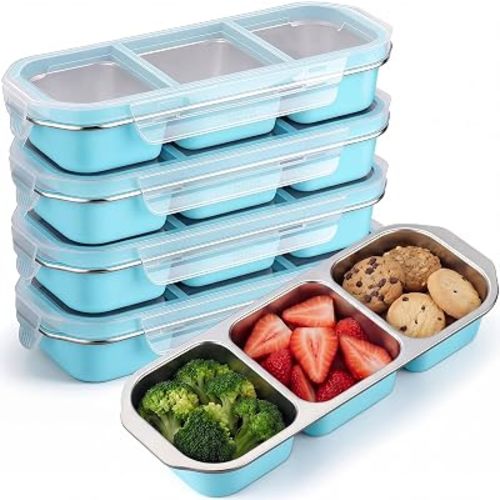 FoldTier 4 Pack 304 Stainless Steel Snack Container with Lids, Beige