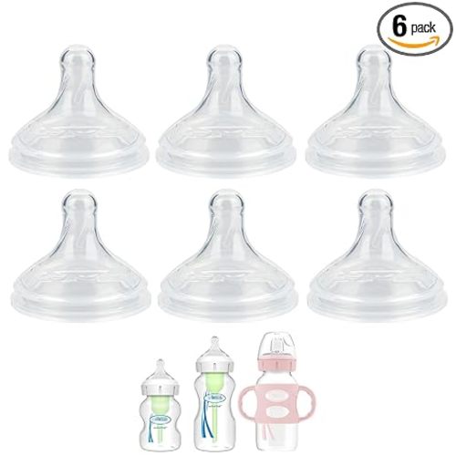 Nipple for Dr. Brown's Natural Flow Level 2 Wide-Neck Baby Bottle, 3m+, Medium Flow, 100% Silicone Bottle Nipple, 6 Pack